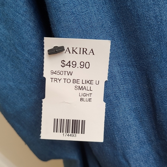 Akira "Try to Be Like You" Denim, High Low, Poplin, Long Sleeve Blouse - Picture 6 of 7